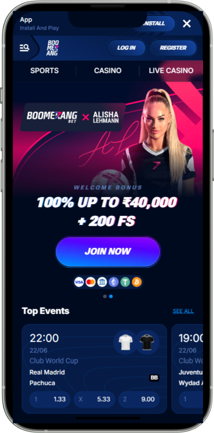 Mobile app interface at Boomerang Bet Casino