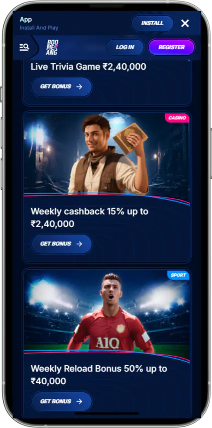 Bonuses and promotions on the mobile app at Boomerang Bet Casino
